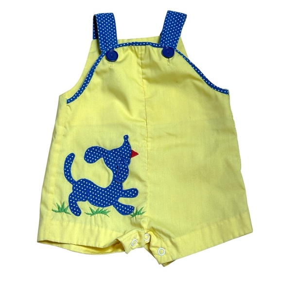 Vintage Yellow and Blue Dog Romper Baby 3-6mo - Picture 1 of 7